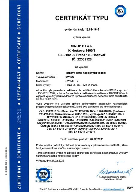 Sanitační přístroj SWING